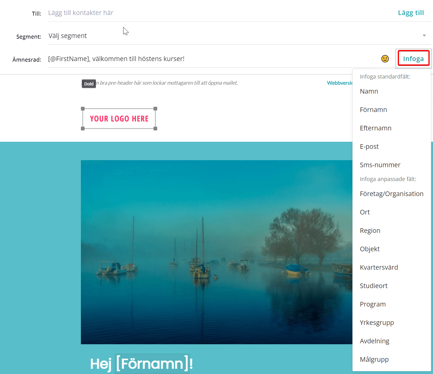 Infoga anpassade fält i mejlets ämnesrad - Ungapped